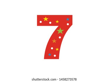 numbers for children. Kids learning material. Card for learning numbers. Number 7. colored numbers in white dots and stars