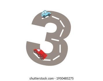 numbers for children, track road numbers with colored cars