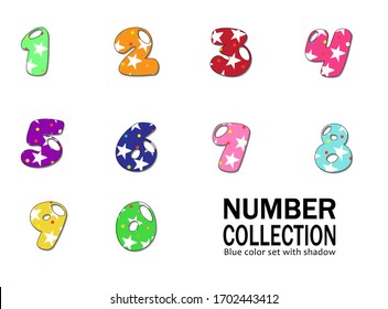 numbers for children,colored numbers in white dots and stars from 1 to 10. Kids learning material. Card for learning numbers. Number 1-10. 