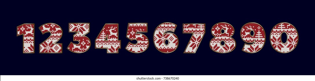 Numbers with a Christmas crochet ornament. vector