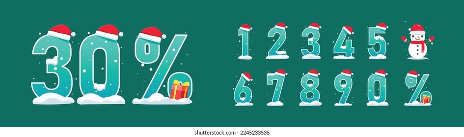 The numbers with christmas Hat. Isolated Vector Illustration.