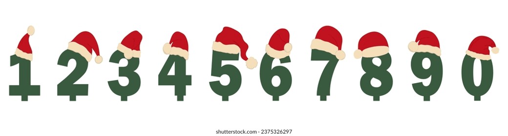 The numbers with christmas Hat. Isolated Vector Illustration