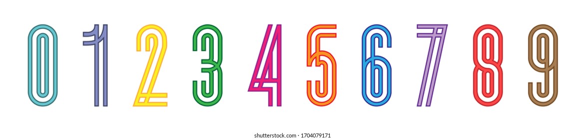 Numbers collection. Numbers in linear flat design. Colorful numbers in a row. Vector illustration.