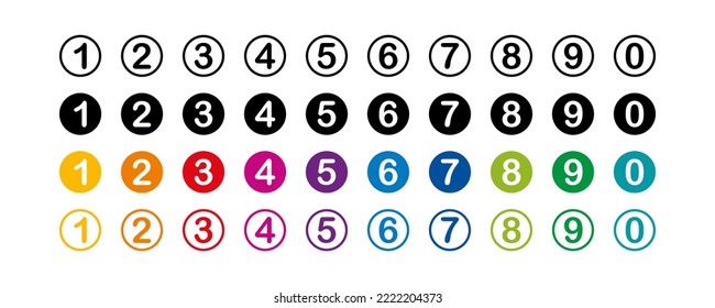 Numbers collection. Number in round. Colorful Number in circle. Vector illustration