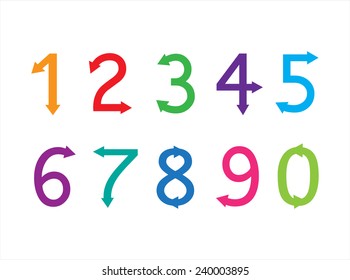 Numbers in color with arrows.Vector illustration.