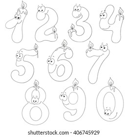 Numbers for coloring books. Cartoon characters figures