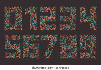 Numbers colourful set in line style. Vector elements illustration template for web design or greeting card.