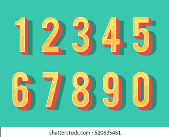 Numbers colourful set in vintage style. Vector elements illustration template for web design or greeting card