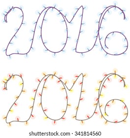  numbers of the coming year from garlands of light bulbs