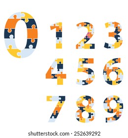 Numbers consisted of  color puzzles on the white background.