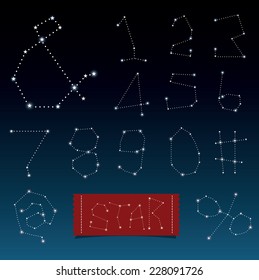 numbers in constellations and star shape. Vector. Illustration. 