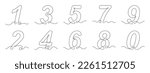 Numbers in continuous line drawing style. Line art of numbers. Vector illustration. Set of abstract drawings of numbers