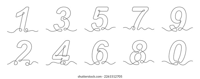 Numbers in continuous line drawing style. Line art of numbers. Vector illustration. Set of abstract drawings of numbers