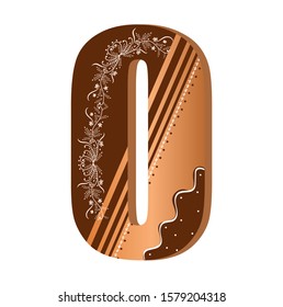 Numbers cookies chocolate vector - number 0 with flowers, leaves holidays and ornaments. Illustration cookies numbers