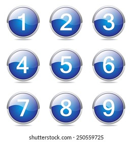 Numbers Counting Blue Vector Button Icon Design Set