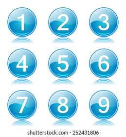 Numbers Counting Blue Vector Button Icon Design Set