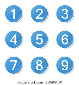 Numbers Counting Blue Vector Button Icon Design Set