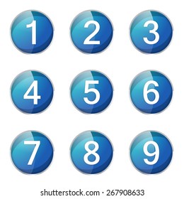 Numbers Counting Blue Vector Button Icon Design Set