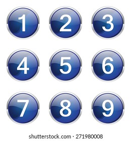 Numbers Counting Blue Vector Button Icon Design Set