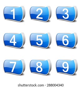 Numbers Counting Blue Vector Button Icon Design Set