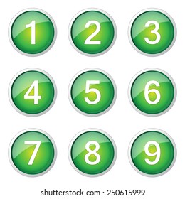 Numbers Counting Green Vector Button Icon Design Set