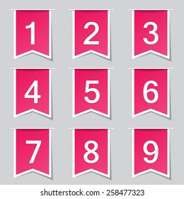 Numbers Counting Label Vector Pink Icon Design Set