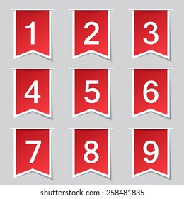 Numbers Counting Label Vector Red Icon Design Set