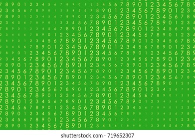 Numbers counting on green screen. Gradient vector background with number elements. Computer information banner template. Science background. Matrix wallpaper. Big data concept. Abstract pattern