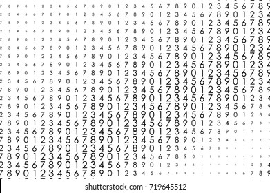 Numbers counting on white screen. Gradient vector background with number elements. Computer information banner template. Science background. Matrix wallpaper. Big data concept. Abstract pattern