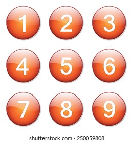 Numbers Counting Orange Vector Button Icon Design Set