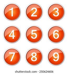 Numbers Counting Orange Vector Button Icon Design Set
