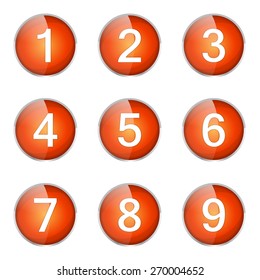 Numbers Counting Orange Vector Button Icon Design Set