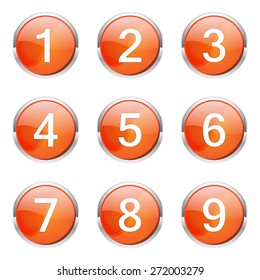 Numbers Counting Orange Vector Button Icon Design Set