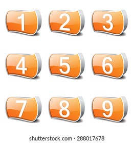 Numbers Counting Orange Vector Button Icon Design Set