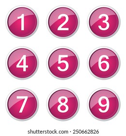 Numbers Counting Pink Vector Button Icon Design Set