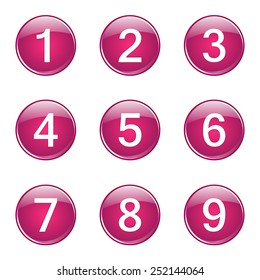 Numbers Counting Pink Vector Button Icon Design Set