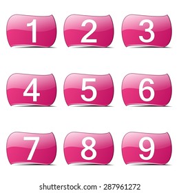 Numbers Counting Pink Vector Button Icon Design Set