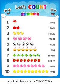 Numbers and counting practice printable worksheet for pre school / kindergarten kids