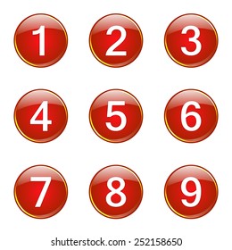 Numbers Counting Red Vector Button Icon Design Set