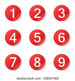 Numbers Counting Red Vector Button Icon Design Set