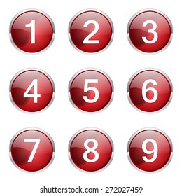 Numbers Counting Red Vector Button Icon Design Set
