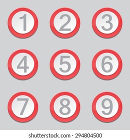 Numbers Counting Red Vector Button Icon Design Set