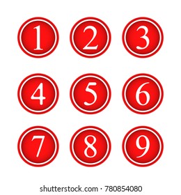Numbers Counting red Vector Button Icon Design Set