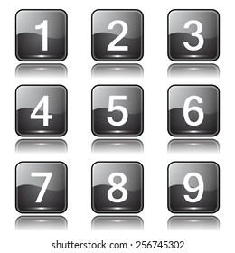 Numbers Counting Square Vector Black Button Icon Design Set