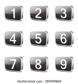 Numbers Counting Square Vector Black Button Icon Design Set