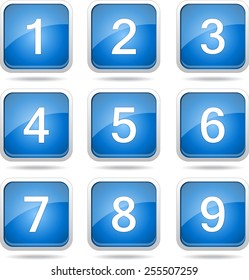 Numbers Counting Square Vector Blue Icon Design Set