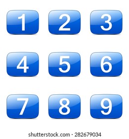 Numbers Counting Square Vector Blue Icon Design Set
