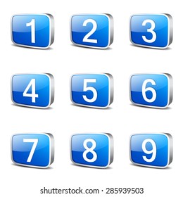Numbers Counting Square Vector Blue Icon Design Set