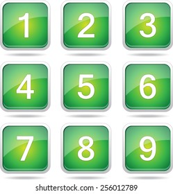 Numbers Counting Square Vector Green Icon Design Set