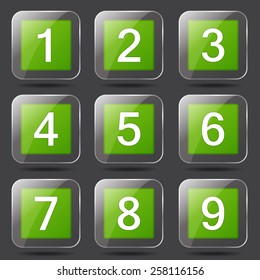 Numbers Counting Square Vector Green Icon Design Set